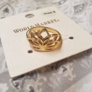 World Market Lotus Flower Nature Bohemian Gold Tone  Ring Jewelry Size 6 NEW